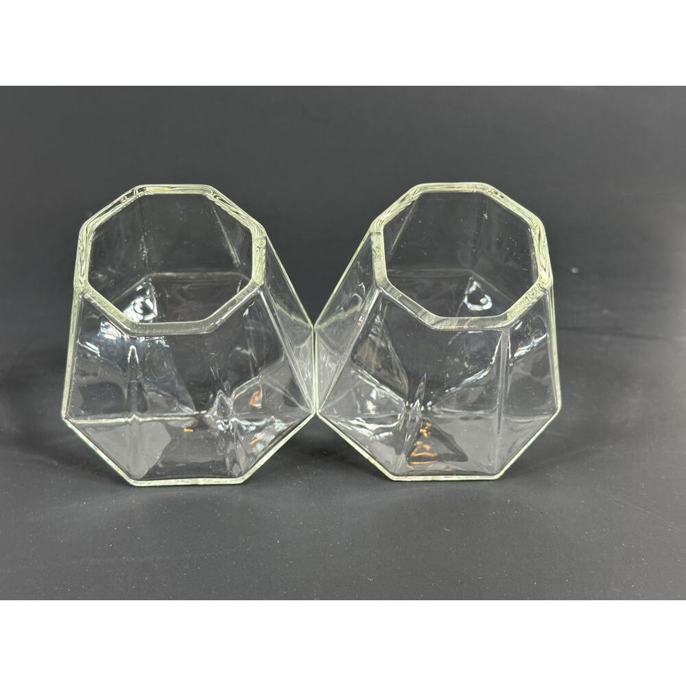 2 CLEAR DIAMOND WHISKEY GLASS 8 SIDED ROCKING‎  GLASSES HOLDS 6 Oz BARWARE